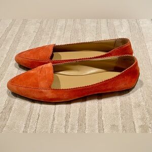 Orange suede flats